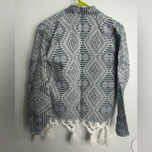 Blue and white fringe blazer